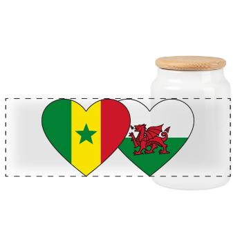 Sénégal Pays de Galles Drapeau Mains Coeur Forme - Boîte à biscuits avec couvercle en bois - blanc - Devant