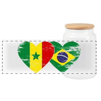 Sénégal Brésil Drapeau Mains Coeur Forme Utilisé - Boîte à biscuits avec couvercle en bois - blanc - Devant