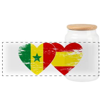 Spanien Senegal Flagge Herz used - Panorama Keksdose mit Holzdeckel - Weiß - Vorne