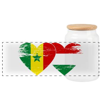 Senegal Hungary Flag Heart used - Panoramic Cookie Jar with Wooden Lid - white - Front