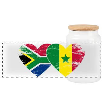 Südafrika Senegal Flagge Herz used - Panorama Keksdose mit Holzdeckel - Weiß - Vorne