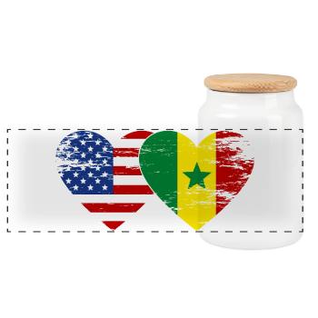 USA Senegal Flagge Herz used - Panorama Keksdose mit Holzdeckel - Weiß - Vorne