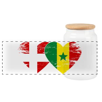 Danemark Sénégal drapeau en forme de cœur utilisé - Boîte à biscuits avec couvercle en bois - blanc - Devant