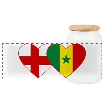 England Senegal Flagge Hände Herzform - Panorama Keksdose mit Holzdeckel - Weiß - Vorne