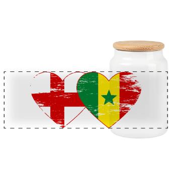 Angleterre Sénégal Drapeau Mains Coeur Forme Utilisé - Boîte à biscuits avec couvercle en bois - blanc - Devant