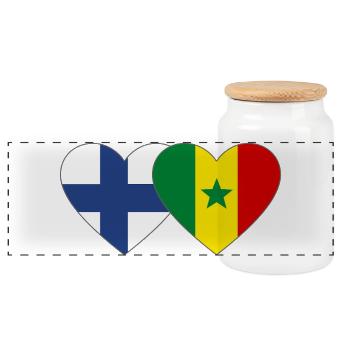 Finlande Sénégal Drapeau Coeur - Boîte à biscuits avec couvercle en bois - blanc - Devant