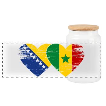 Bosnien Senegal Flagge Herz - Panorama Keksdose mit Holzdeckel - Weiß - Vorne