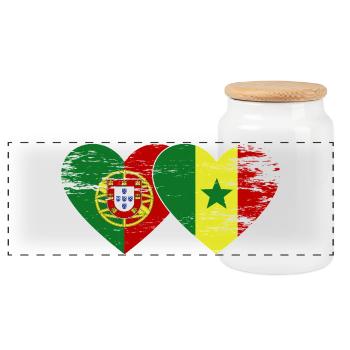 Portugal Senegal Flagge Herz - Panorama Keksdose mit Holzdeckel - Weiß - Vorne