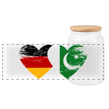 Deutschland Pakistan Flagge Herz used - Panorama Keksdose mit Holzdeckel - Weiß - Vorne