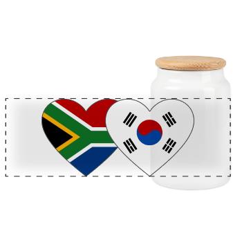 Afrique du Sud Drapeau de la Corée du Sud Coeur - Boîte à biscuits avec couvercle en bois - blanc - Devant