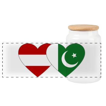 Austria Pakistan Flag Heart - Panoramic Cookie Jar with Wooden Lid - white - Front