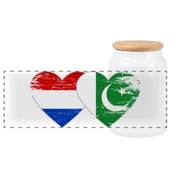 Holland Pakistan Flagge Herz - Panorama Keksdose mit Holzdeckel - Weiß - Vorne