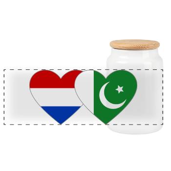 Pays-Bas Pakistan Drapeaux Coeur - Boîte à biscuits avec couvercle en bois - blanc - Devant