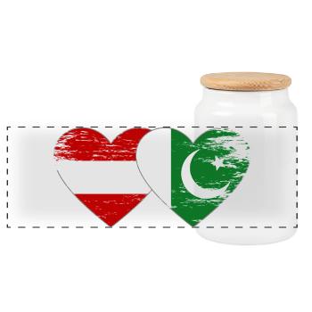 Austria Pakistan Flag Heart - Panoramic Cookie Jar with Wooden Lid - white - Front