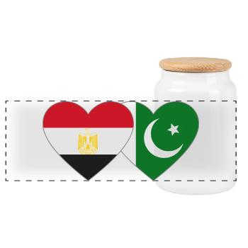 Egypt Pakistan Flag Heart - Panoramic Cookie Jar with Wooden Lid - white - Front