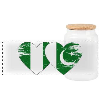 Nigeria Pakistan Flag Heart - Panoramic Cookie Jar with Wooden Lid - white - Front