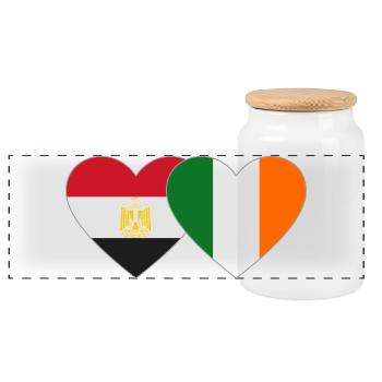 Egypt Ireland Flag Heart - Panoramic Cookie Jar with Wooden Lid - white - Front
