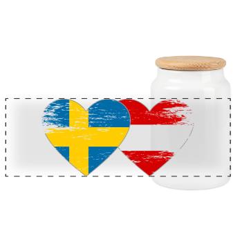 Sweden Austria Flag Heart used - Panoramic Cookie Jar with Wooden Lid - white - Front