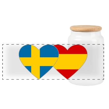 Suède Espagne Drapeau Coeur - Boîte à biscuits avec couvercle en bois - blanc - Devant