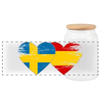 Suède Espagne Drapeau Coeur utilisé - Boîte à biscuits avec couvercle en bois - blanc - Devant
