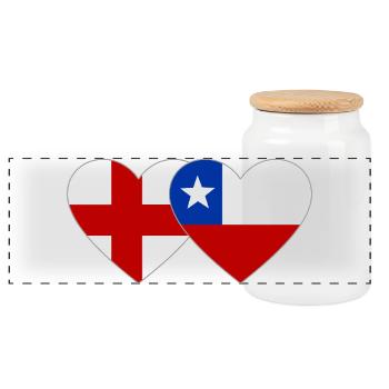 Sweden Chile Flag Heart - Panoramic Cookie Jar with Wooden Lid - white - Front