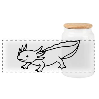 Axolotl Line Drawing | Minimalist amphibian - Panoramic Cookie Jar with Wooden Lid - white - Front