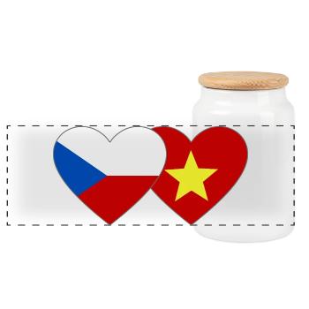 République tchèque Vietnam Drapeau Coeur - Boîte à biscuits avec couvercle en bois - blanc - Devant
