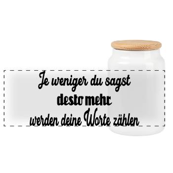 Je weniger du sagst desto mehr werden deine Worte - Panorama Keksdose mit Holzdeckel - Weiß - Vorne