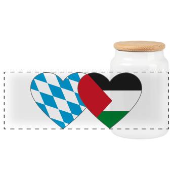 Bavaria Palestine Flag Heart - Panoramic Cookie Jar with Wooden Lid - white - Front