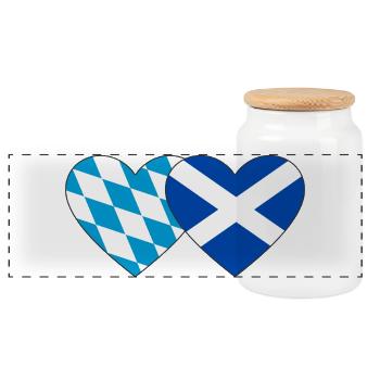 Bavaria Scotland Flag Heart - Panoramic Cookie Jar with Wooden Lid - white - Front