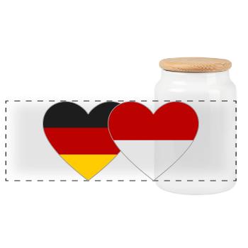 Germany Indonesia Flag Heart - Panoramic Cookie Jar with Wooden Lid - white - Front