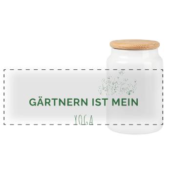 Gärtnern ist mein Yoga - Lustiges Garten-Shirt - Panorama Keksdose mit Holzdeckel - Weiß - Vorne