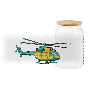 Hélicoptère - Boîte à biscuits avec couvercle en bois - blanc - Devant