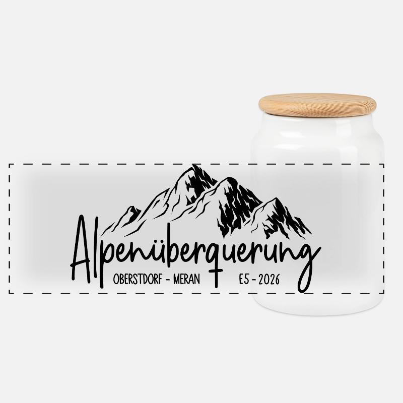 Alpenüberquerung E5 2026 / Oberstdorf - Meran - Panorama Keksdose mit Holzdeckel - Weiß