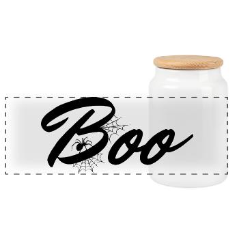 Boo Lettrage d’Halloween avec toile d’araignée - Boîte à biscuits avec couvercle en bois - blanc - Devant