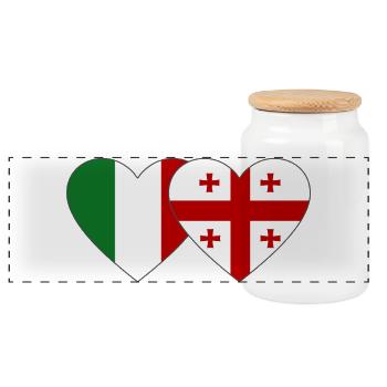 Italien Georgien Herz Flagge - Panorama Keksdose mit Holzdeckel - Weiß - Vorne
