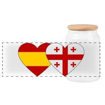 Espagne Géorgie Drapeaux Cœur - Boîte à biscuits avec couvercle en bois - blanc - Devant