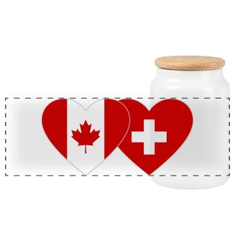 Canada Suisse Drapeau Coeur - Boîte à biscuits avec couvercle en bois - blanc - Devant