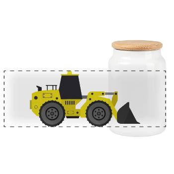 Bagger - Panorama Keksdose mit Holzdeckel - Weiß - Vorne