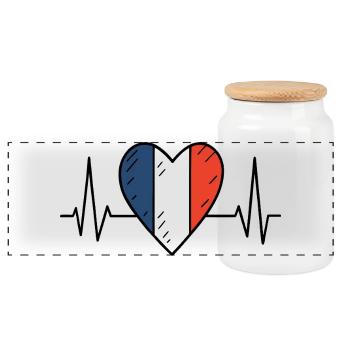 France Heartbeat Line Drapeau Français Love Design - Boîte à biscuits avec couvercle en bois - blanc - Devant