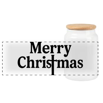 Joyeux Noël Lettrage Typo - Boîte à biscuits avec couvercle en bois - blanc - Devant
