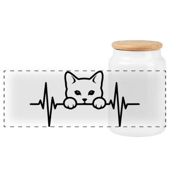 Cat Heartbeat – Cat Lover - Panoramic Cookie Jar with Wooden Lid - white - Front