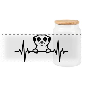 Meerkat heartbeat illustration - Panoramic Cookie Jar with Wooden Lid - white - Front