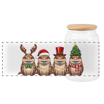 Bluetongue Skink Christmas Fairy Lights - Panoramic Cookie Jar with Wooden Lid - white - Front