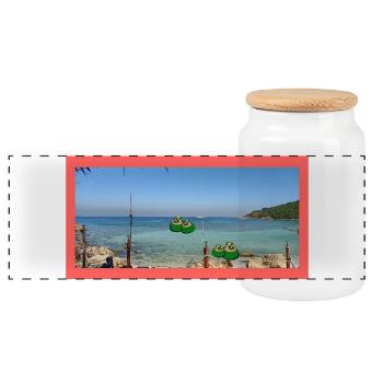 Beach photo with coconut - Panoramic Cookie Jar with Wooden Lid - white - Front