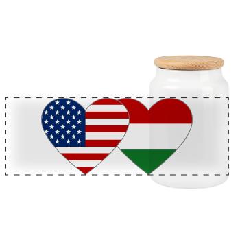 USA Ungarn Flagge Herzform - Panorama Keksdose mit Holzdeckel - Weiß - Vorne