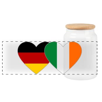 Germany Ireland Flag Heart - Panoramic Cookie Jar with Wooden Lid - white - Front