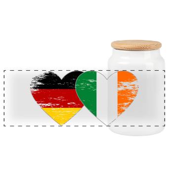 Germany Ireland Flag Heart used - Panoramic Cookie Jar with Wooden Lid - white - Front
