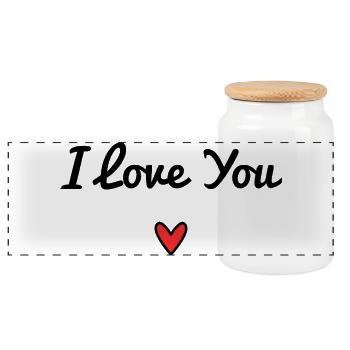 ICH LIEBE DICH. NUR LIEBE. LIEBE. ICH LIEBE DICH. HERZ - Panorama Keksdose mit Holzdeckel - Weiß - Vorne