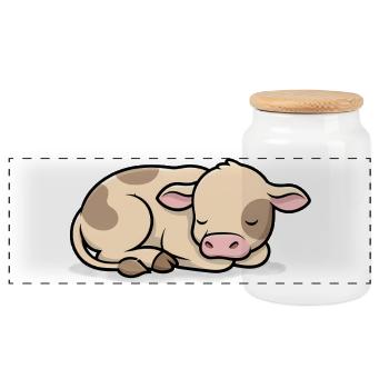 Sleeping Calf Cow Baby Cute - Panoramic Cookie Jar with Wooden Lid - white - Front